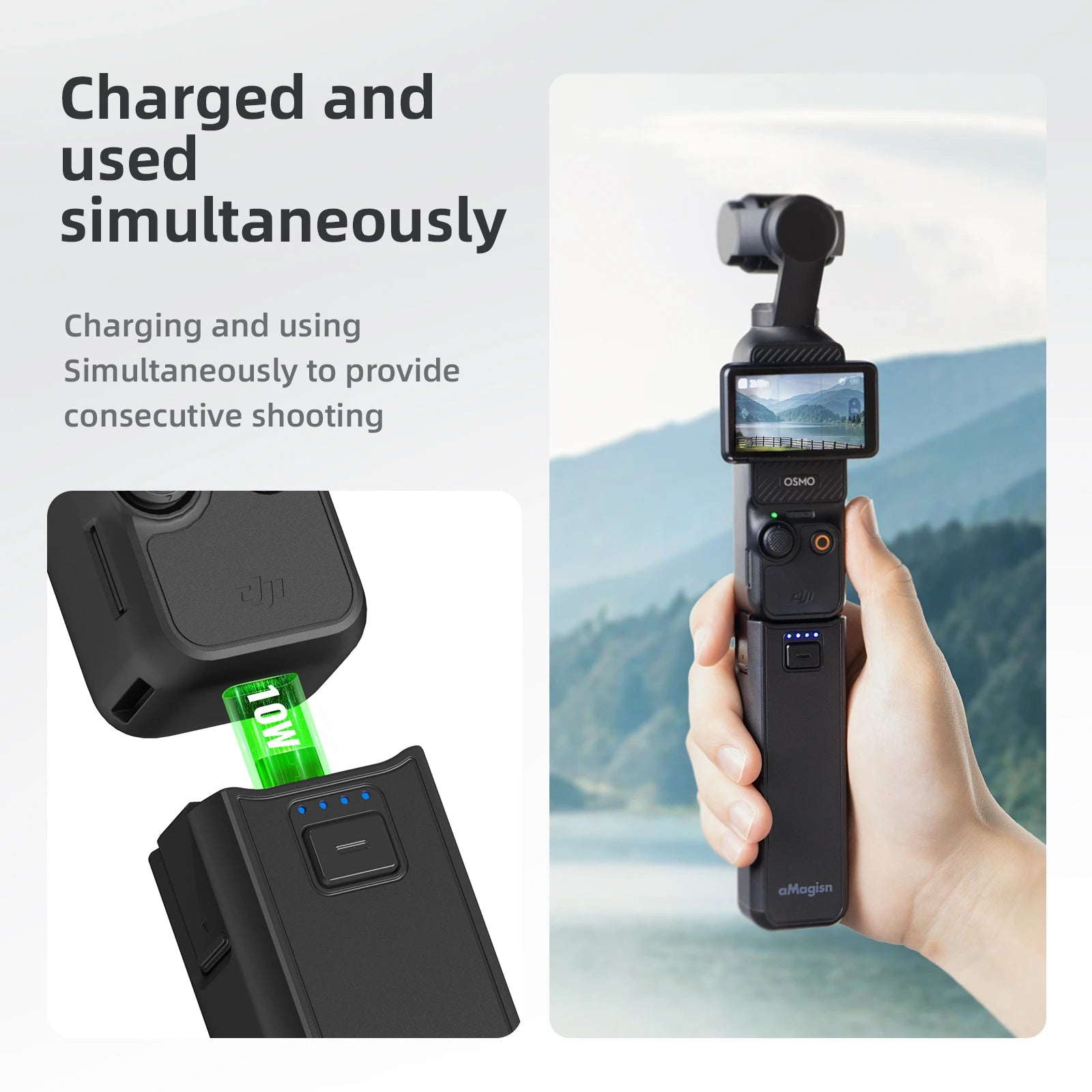 aMagisn Portable Battery Handle for DJI Pocket 3/4/4P - 4500mAh Power Bank Charger