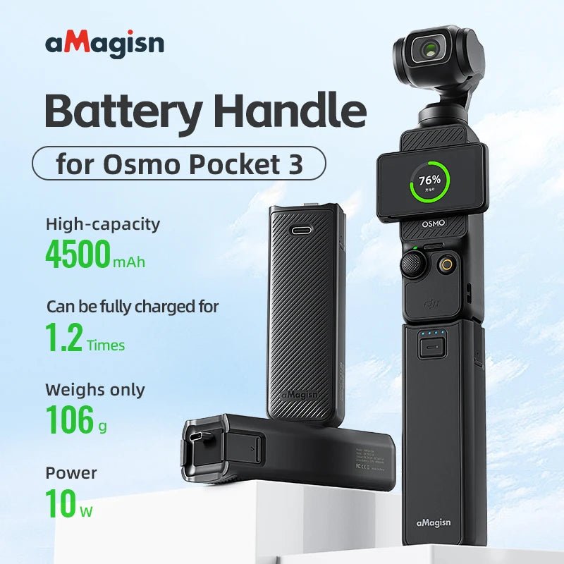 aMagisn Portable Battery Handle for DJI Pocket 3/4/4P - 4500mAh Power Bank Charger