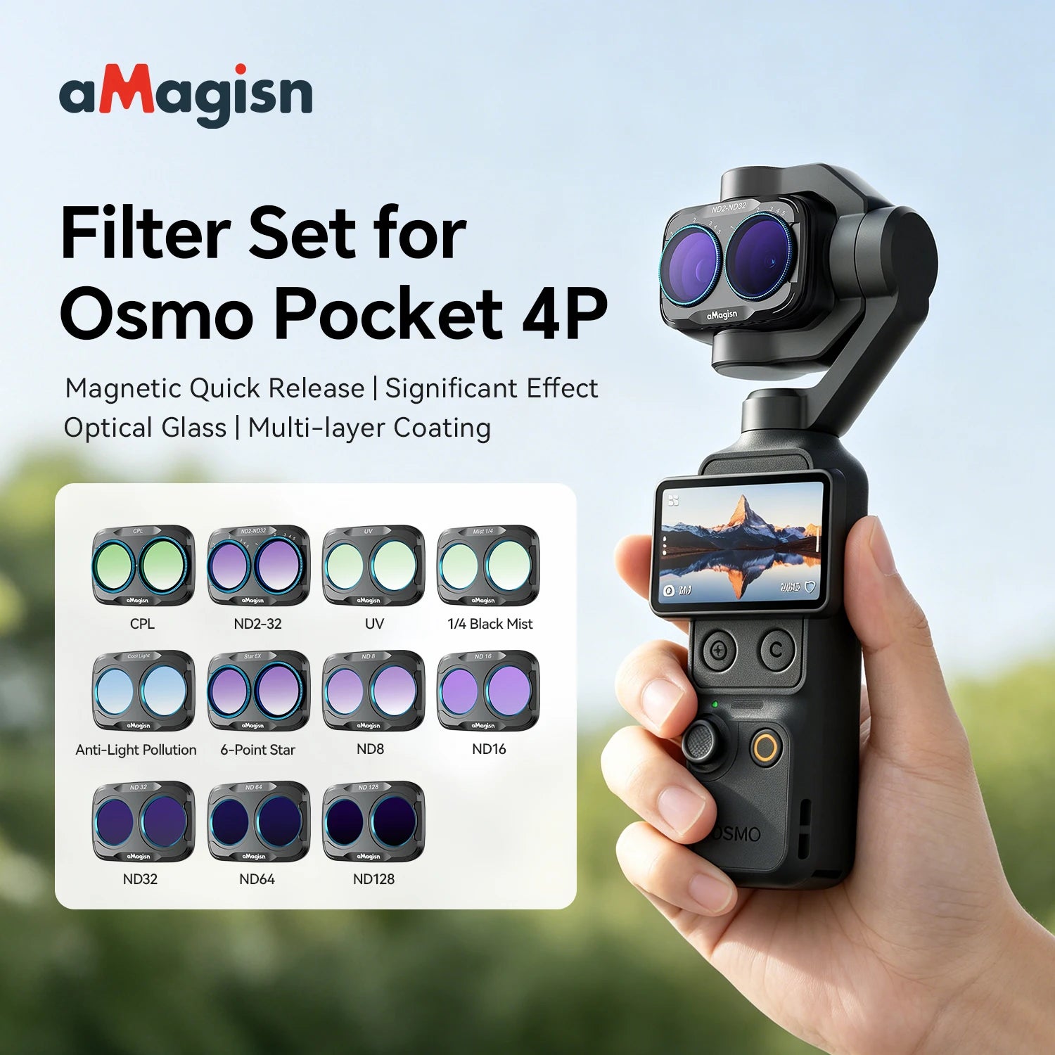 aMagisn Lens Filters for DJI Osmo Pocket 4P - CPL ND UV Star Mist Magnetic Snap-On