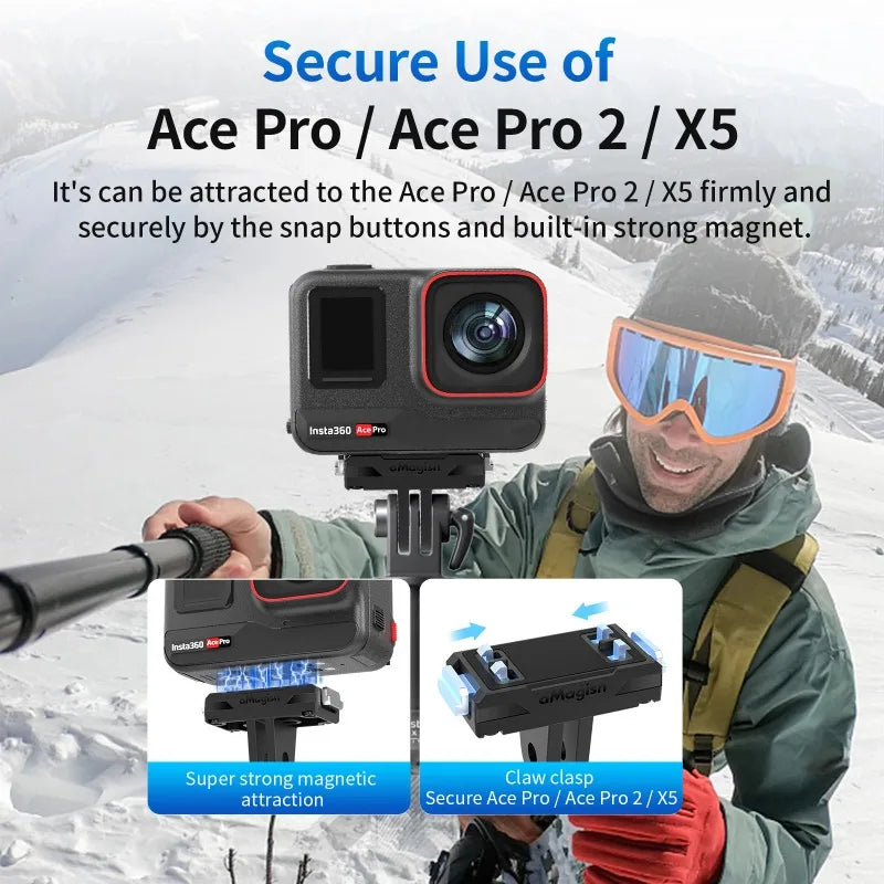 aMagisn Quick Release Mount for Insta360 X5/Ace Pro 2/Ace Pro/Ace - Plastic 1/4" & 2-Prong
