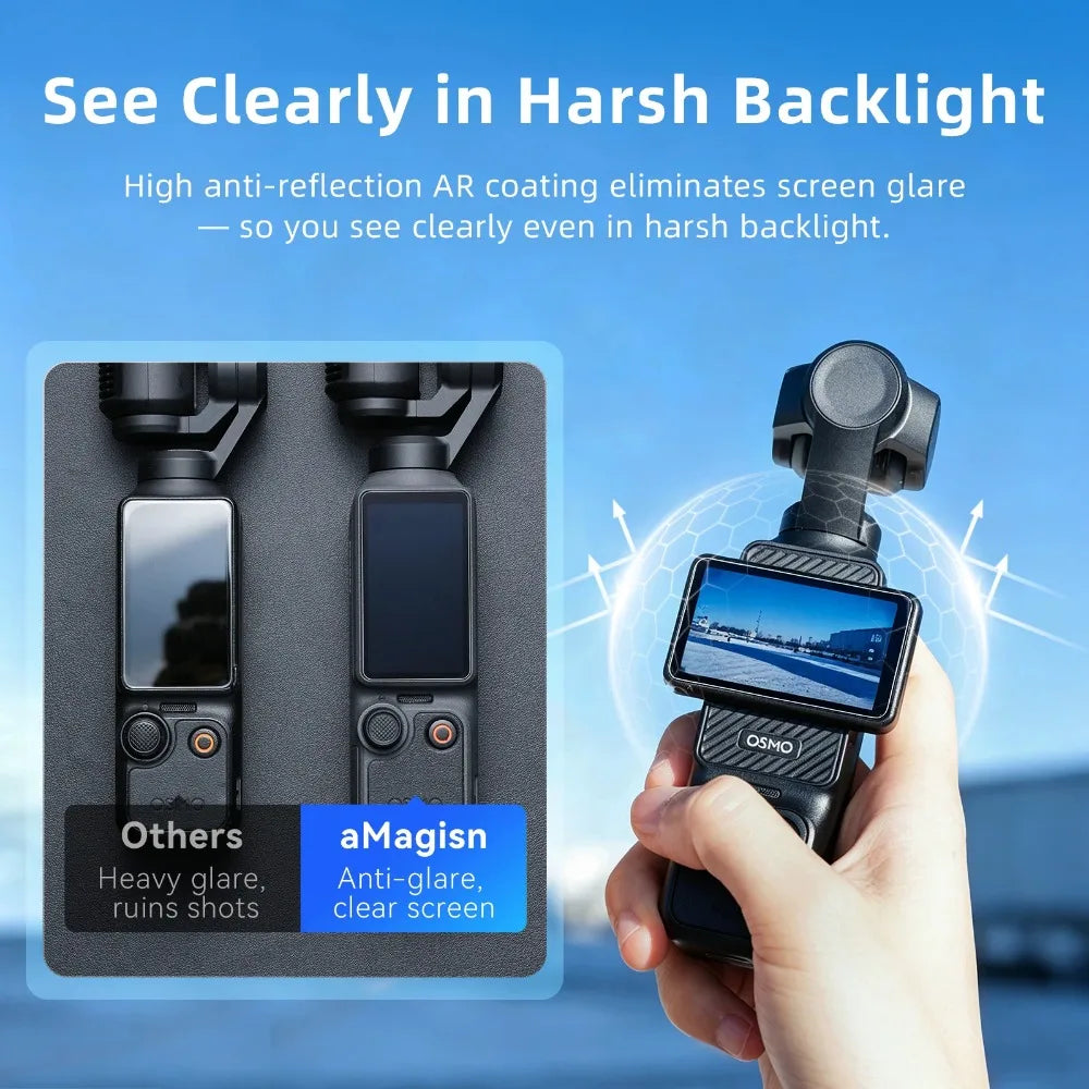 aMagisn AR Ultra-Clear Premium Tempered Glass For DJI Osmo Pocket 4 / 3  ,Screen & Lens Protector Anti-Glare Camera Accessories