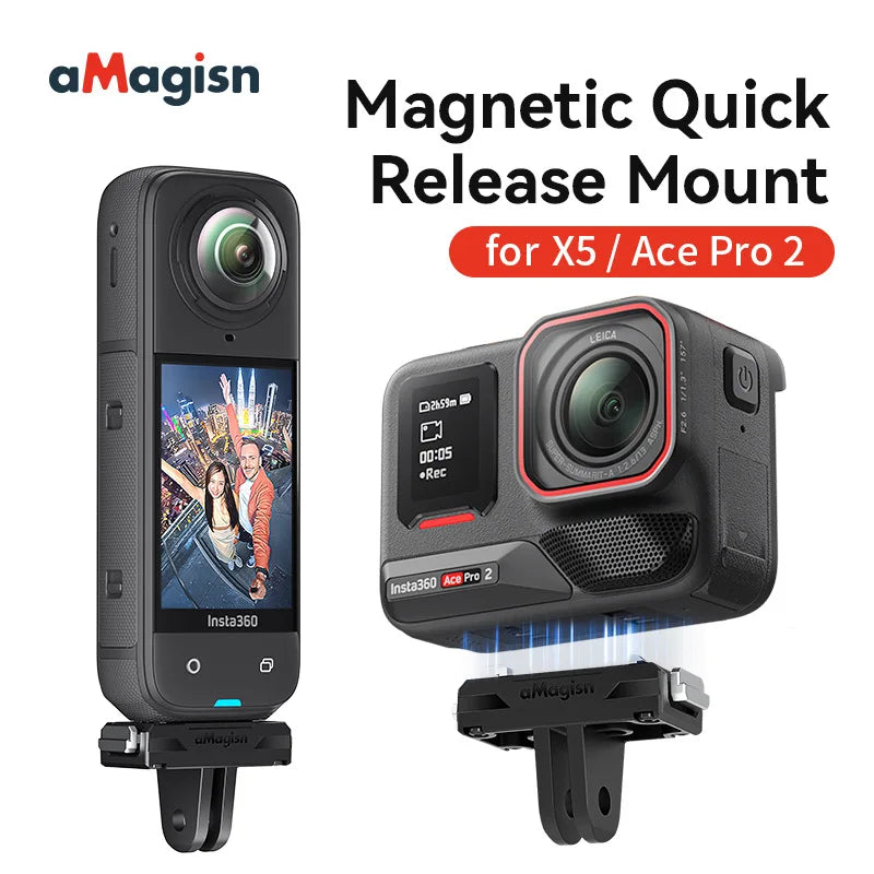 aMagisn Quick Release Mount for Insta360 X5/Ace Pro 2/Ace Pro/Ace - Plastic 1/4" & 2-Prong