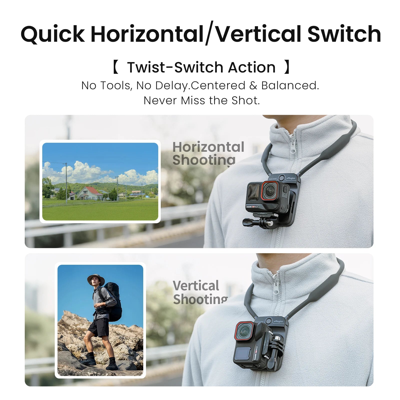 aMagisn Invisible Magnetic Neck Mount, POV Neck Mount Action Camera Holder for Gopro DJI POCKET 4 4P Insta360 Luna Ultra X5 X6