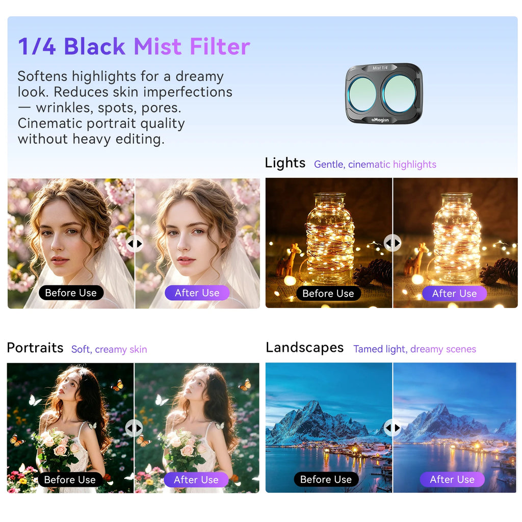aMagisn Lens Filters for DJI Osmo Pocket 4P - CPL ND UV Star Mist Magnetic Snap-On