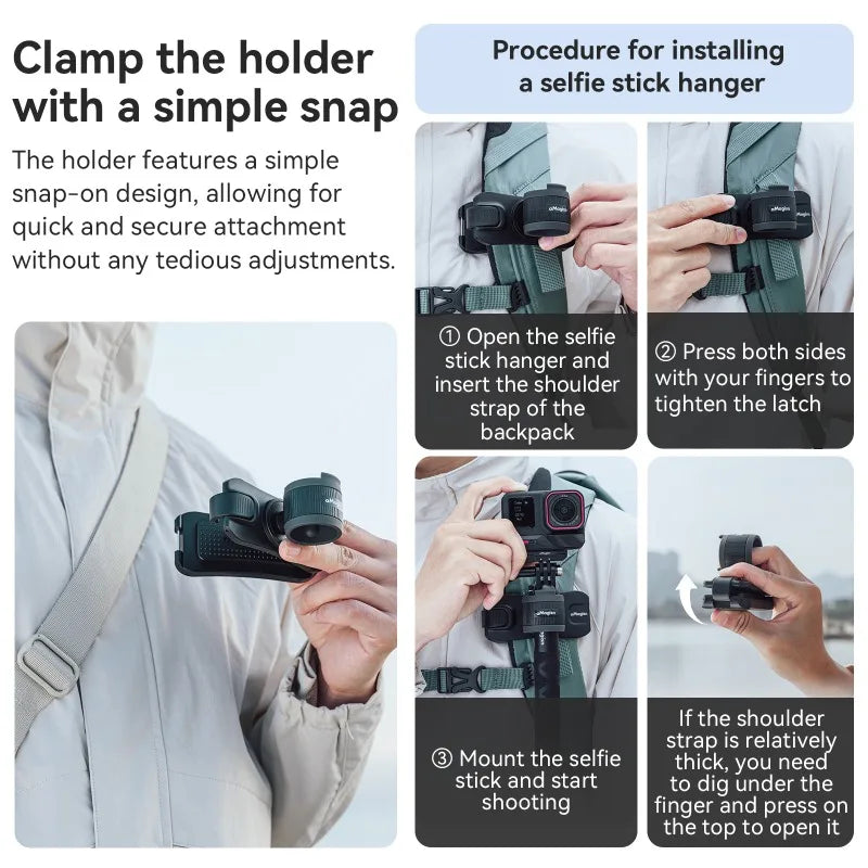 aMagisn Selfie Stick Hanger for Insta360/DJI/GoPro Action Camera, Quick-Release Waist Belt Clip Stick Holder ,Hands-free Mount