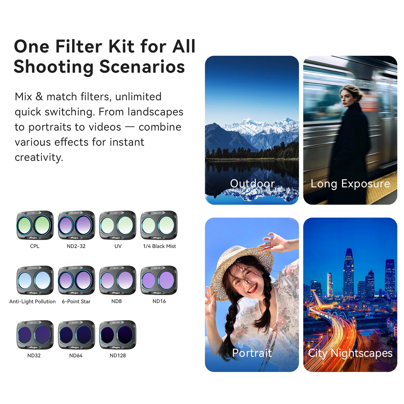 aMagisn Lens Filters for DJI Osmo Pocket 4P - CPL ND UV Star Mist Magnetic Snap-On