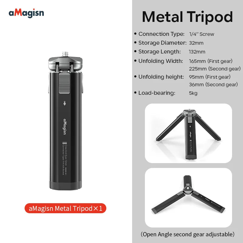 aMagisn Metal Mini Tripod for GoPro/Insta360/DJI/Gimbal - 1/4" Screw 5kg Payload
