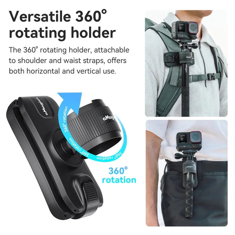 aMagisn Selfie Stick Hanger for Insta360/DJI/GoPro Action Camera, Quick-Release Waist Belt Clip Stick Holder ,Hands-free Mount
