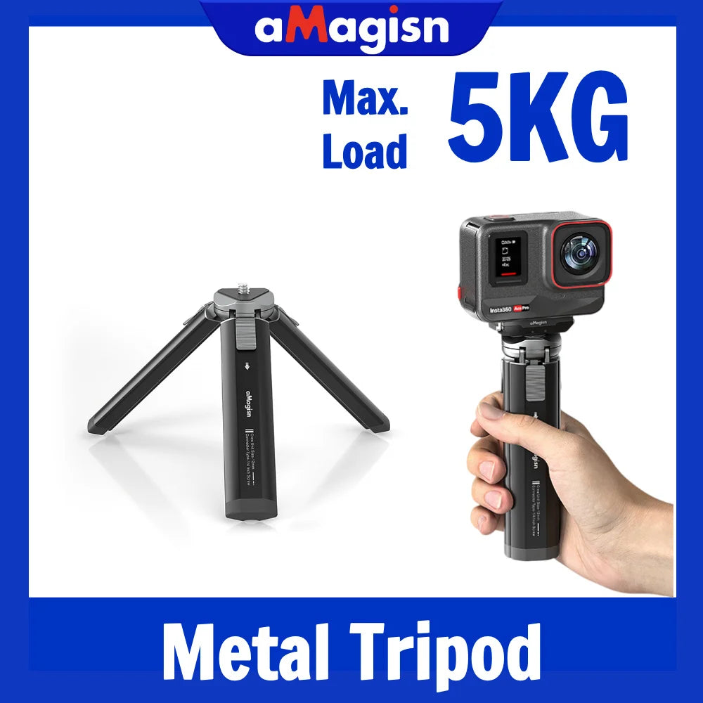 aMagisn Camera Tripod with 2-Level Height Adjustment , 1/4" Thread 5kg Max Load for Gopro DJI Insta360 Action Camera Accessories