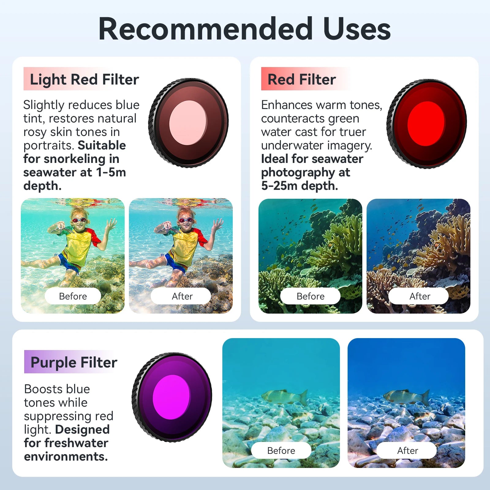 aMagisn Dive Filter Underwater Color Correction Filter Red / Pink / Purple Lens Filters for DJI Osmo Action 4 5 Pro Accessories