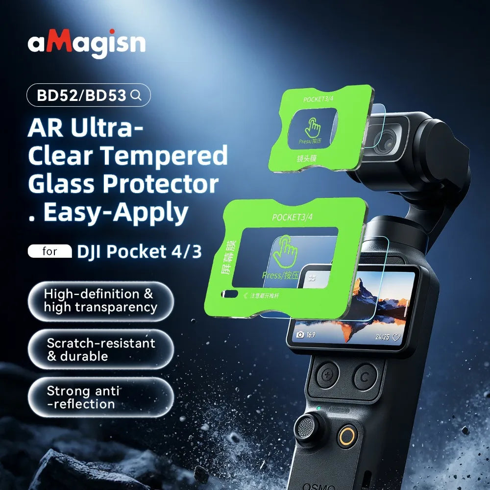 aMagisn AR Ultra-Clear Premium Tempered Glass For DJI Osmo Pocket 4 / 3  ,Screen & Lens Protector Anti-Glare Camera Accessories