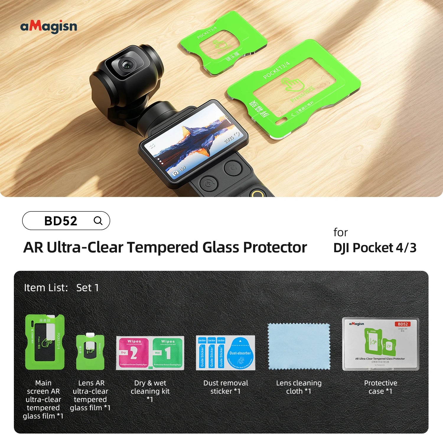 aMagisn AR Ultra-Clear Premium Tempered Glass For DJI Osmo Pocket 4 / 3  ,Screen & Lens Protector Anti-Glare Camera Accessories