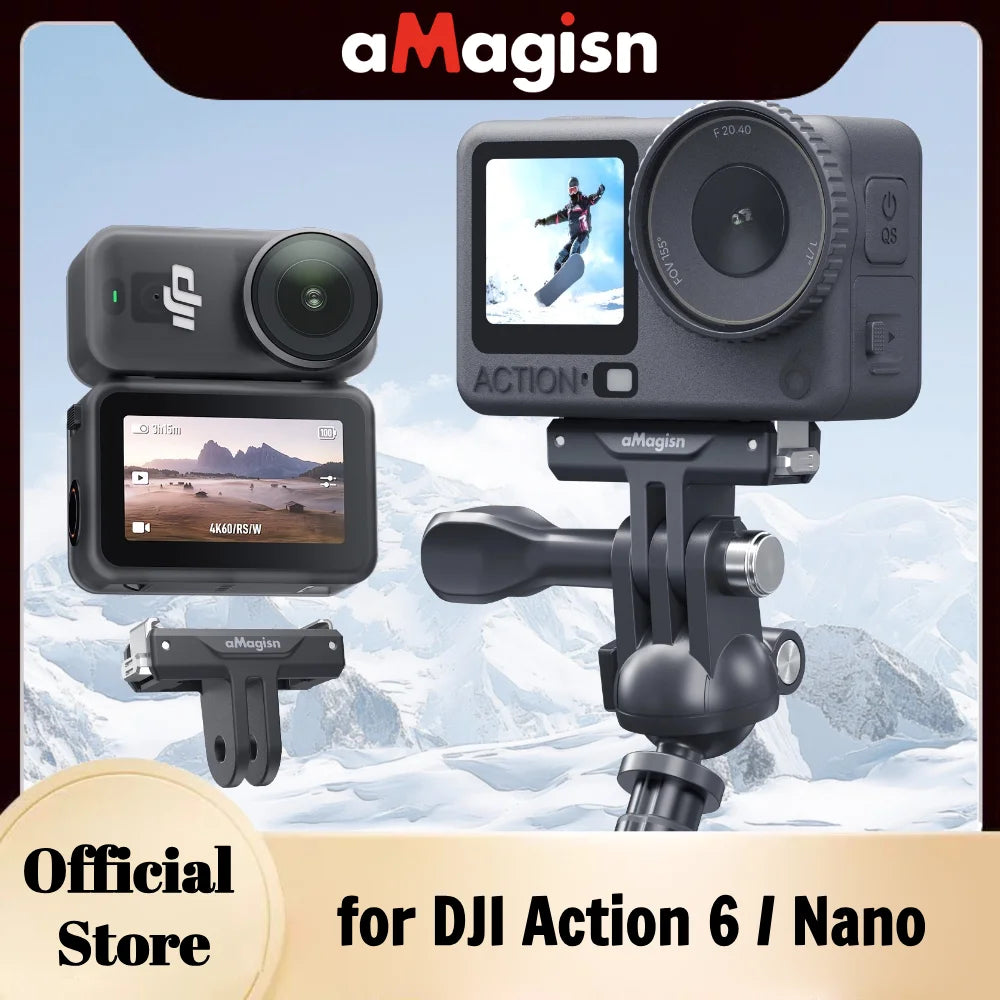 aMagisn Dual-Direction Quick-Release Mount Plastic Adapter with Stainless Steel Claws for DJI Osmo Nano / Action 6 Accessories