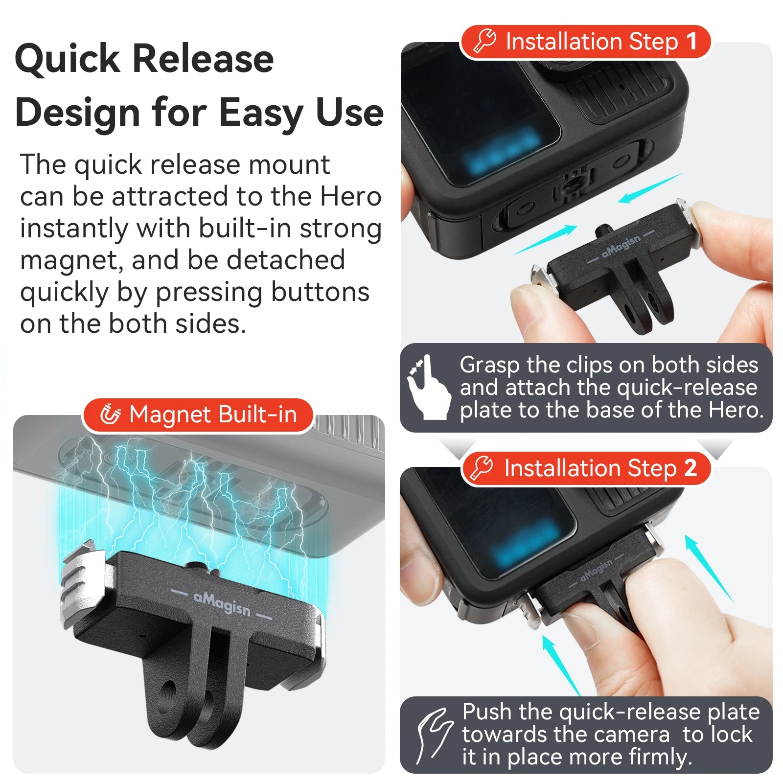 aMagisn Magnetic Quick-Release Mount for GoPro Hero 13 Black - 14g Ultra-Light ABS Plastic