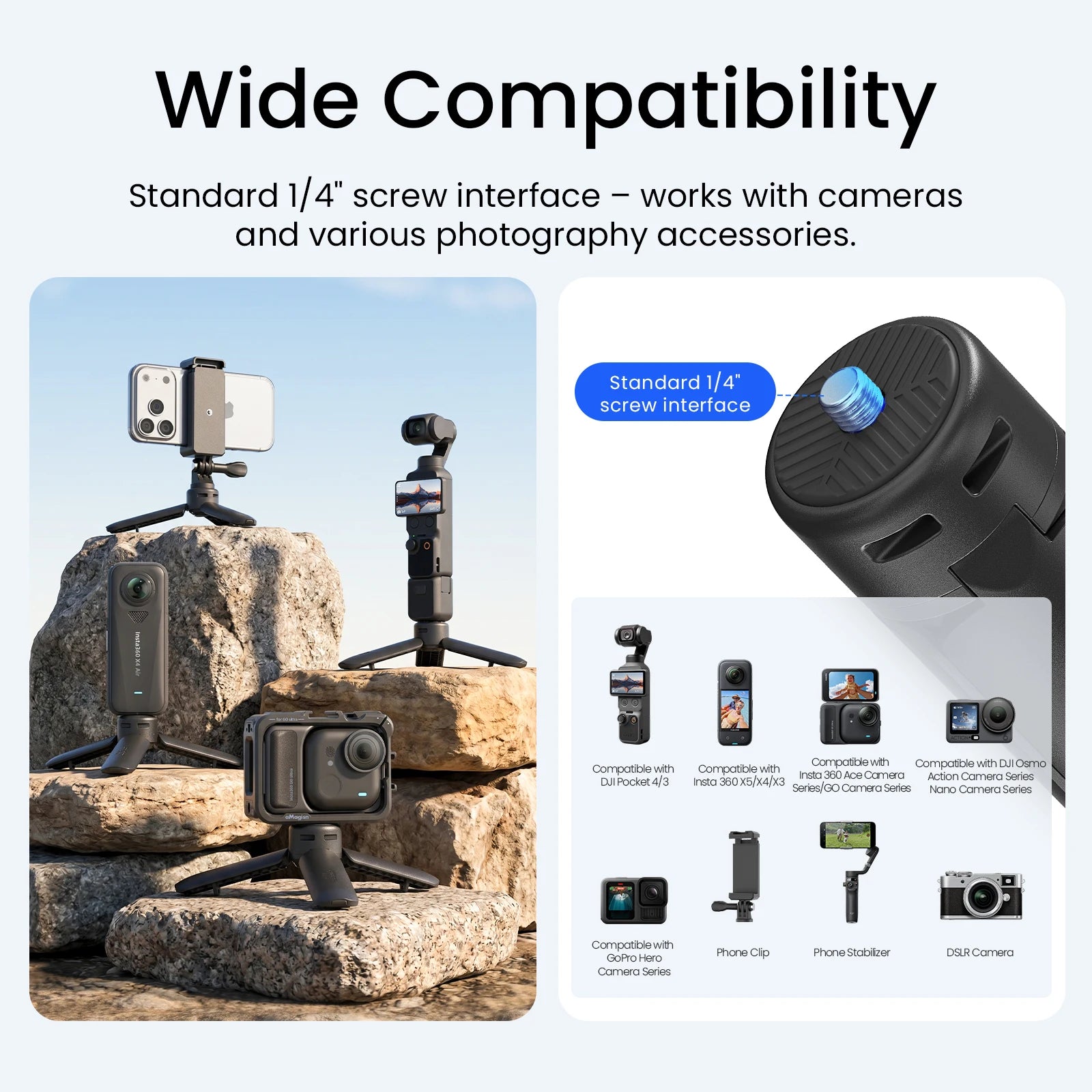 快拆迷你三脚架 一键自动展开 49克 1.5公斤承重 适用GoPro DJI Pocket 4 Insta360