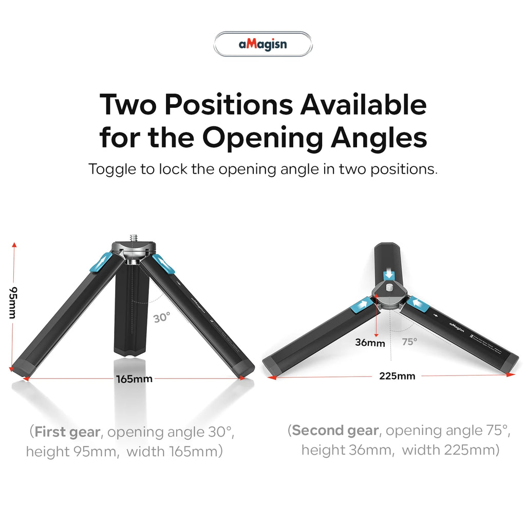 aMagisn Camera Tripod with 2-Level Height Adjustment , 1/4" Thread 5kg Max Load for Gopro DJI Insta360 Action Camera Accessories