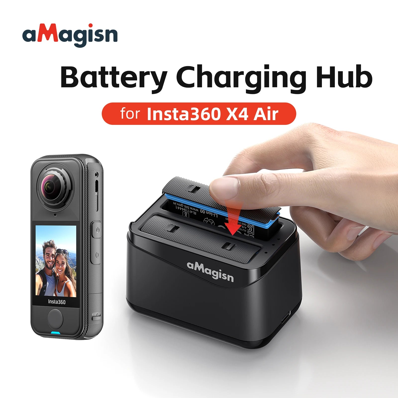 aMagisn 2 in 1 Battery Charging Hub for Insta360 X4 Air, 2 Slots Fast Charger with Dual Micro SD Card Storage for X4 Air Not X4