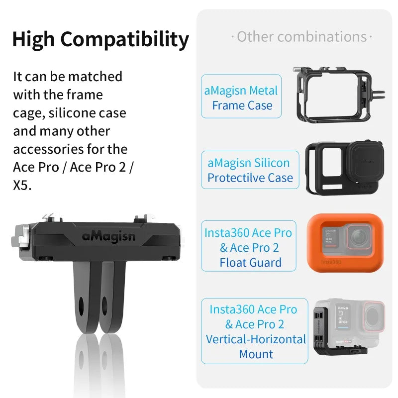 aMagisn Quick Release Mount for Insta360 X5/Ace Pro 2/Ace Pro/Ace - Plastic 1/4" & 2-Prong