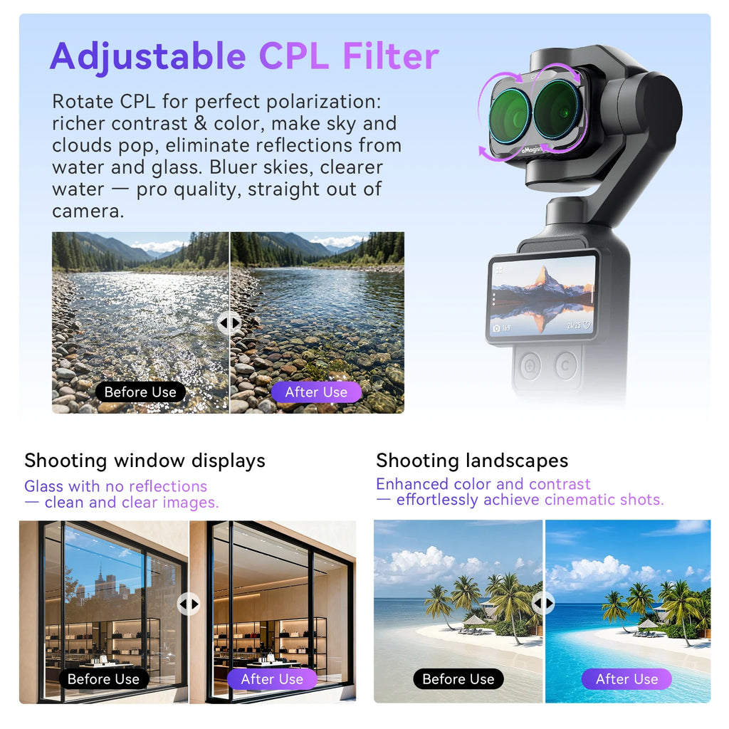 aMagisn Lens Filters for DJI Osmo Pocket 4P - CPL ND UV Star Mist Magnetic Snap-On