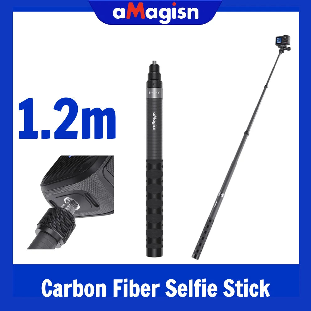 aMagisn 1.2m Carbon Fiber Invisible Selfie Stick for 360° Cameras – GoPro Max, Insta360 X3/X4/X5, DJI Osmo