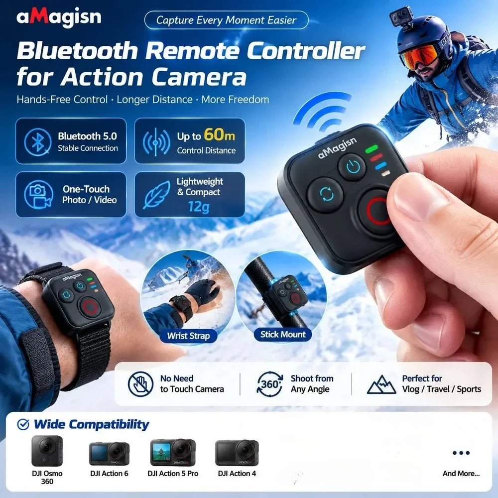aMagisn Camera Bluetooth Remote Control 50M Shutter Controller for DJI OSMO 360 / Action 6 / 5 Pro / 4 Camera Accessories