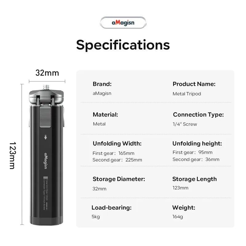 aMagisn Metal Aluminum Alloy Tripod for GoPro Hero/DJI OSMO /Insta360 Action Camera Tripod Accessories With 1/4 Screw