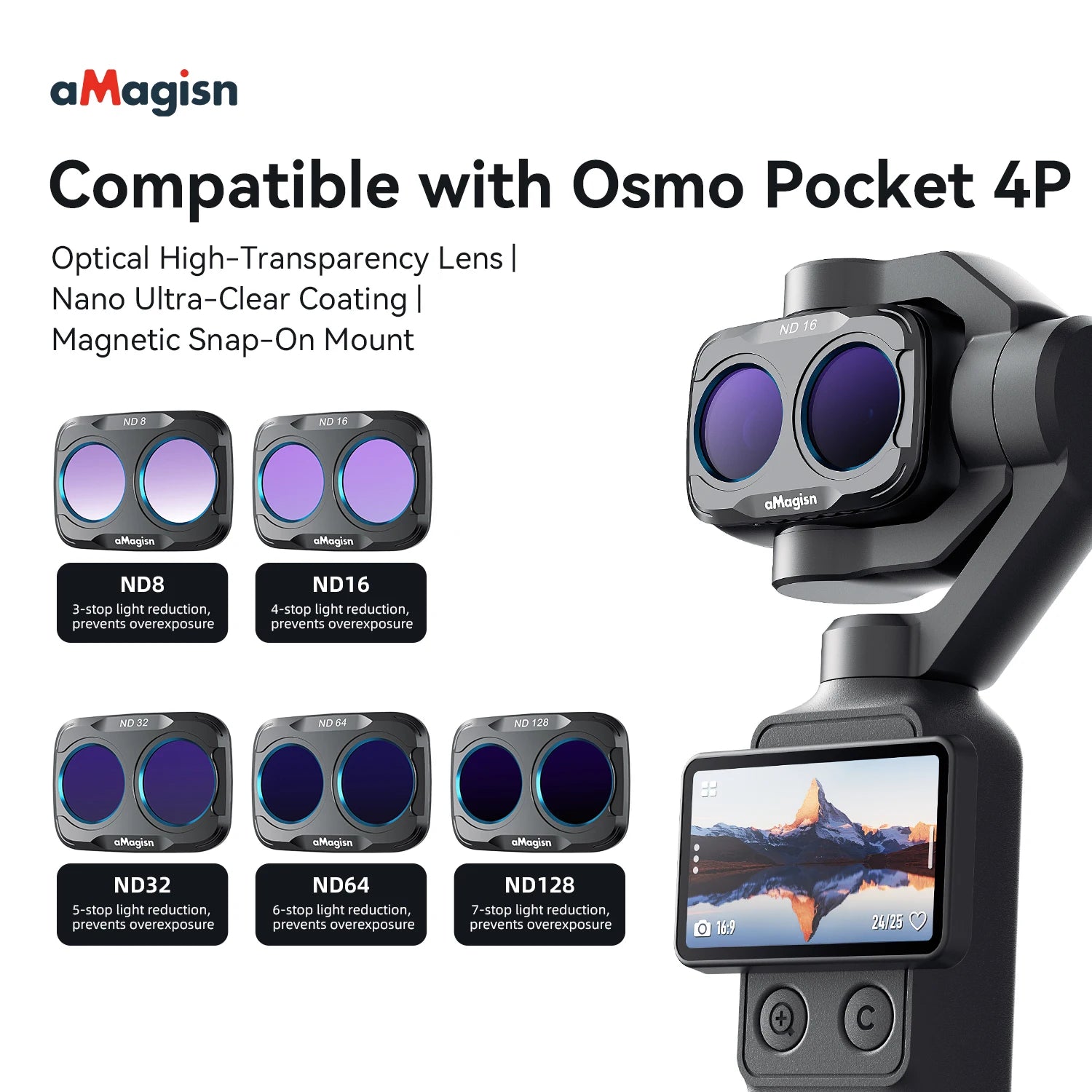 aMagisn Lens Filters for DJI Osmo Pocket 4P - CPL ND UV Star Mist Magnetic Snap-On