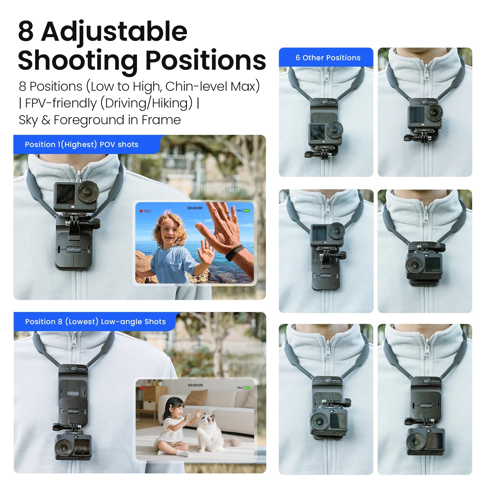 aMagisn Invisible Magnetic Neck Mount, POV Neck Mount Action Camera Holder for Gopro DJI POCKET 4 4P Insta360 Luna Ultra X5 X6