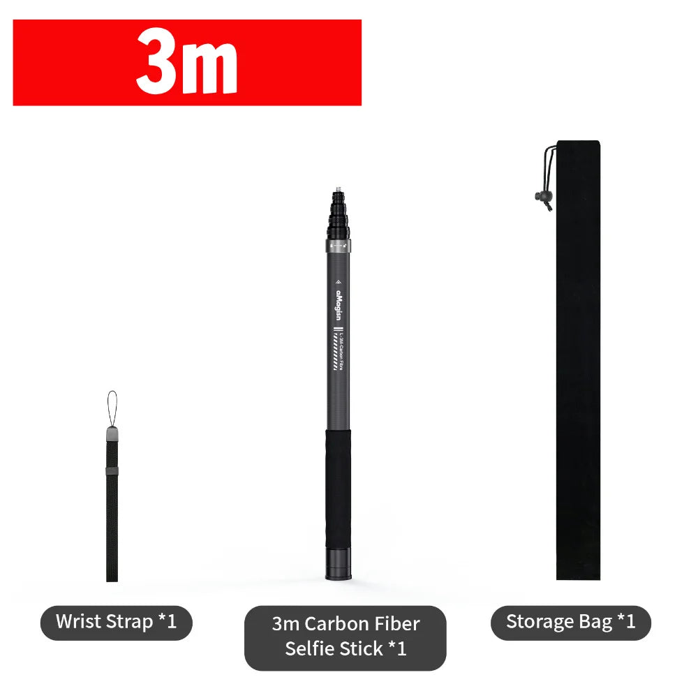 碳纤维隐形自拍杆 3 米 适用于 GoPro Max DJI 360 Insta360 X3 X4 Air X5